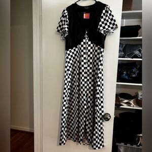 Dressed in LALA Black and White Checkered Button-Front Maxi Dress